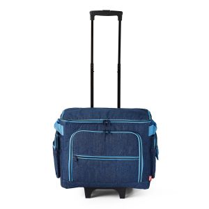 Kufr na šicí stroj a potřeby PRYM DENIM, látkový, jeansově modrá, pojízdný s madlem, 44 x 22 x 36 cm