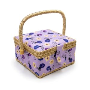 Kazeta / košík na šití, čalouněný, BOX 102 fialové berušky, 19 x 13 x 10cm