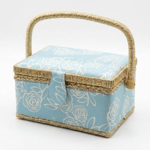 Kazeta / košík na šití, čalouněný, BOX 25 modré květy, 23 x 14,5 x 12cm