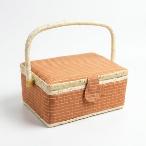 Kazeta / košík na šití, čalouněný, BOX VELKÝ 19 béžová kostka, 24 x 17,5 x 13cm