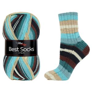 Pletací / háčkovací příze Vlna-Hep BEST SOCKS 4-fach 7072 hnědo-modrá, vzorovaná, ponožková, 100g/420m