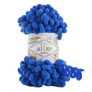 Příze s oky Alize PUFFY pro ruční pletení bez jehlic 141 modrá, efektní, 100g/9,2m