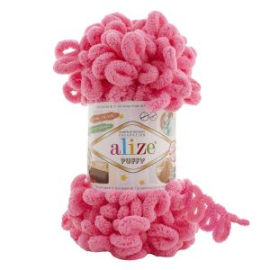 Příze s oky Alize PUFFY pro ruční pletení bez jehlic 377 neonově růžová, efektní, 100g/9,2m