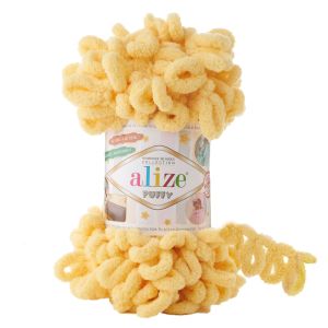 Příze s oky Alize PUFFY pro ruční pletení bez jehlic 509 žlutá, efektní, 100g/9,2m