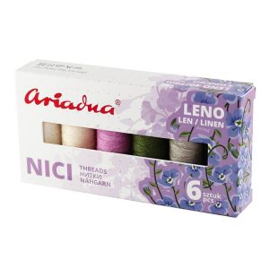 Sada lněných nití LEN EARTH Leno 40/70m, mix barev, návin 70m, 6 kusů v balení