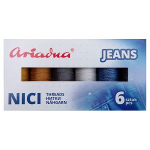 Sada riflových nití JEANS TALIA 30/70m + NOKTON 80C/150m, mix barev, návin 70m+150m, 6 kusů v balení