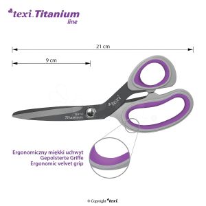 Krejčovské nůžky TEXI TITANIUM Ti814, s ergonomickou rukojetí, délka ostří 9cm, celková délka 21 cm