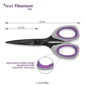 Krejčovské nůžky TEXI TITANIUM Ti514, s ergonomickou rukojetí, délka ostří 6,7cm, celková délka 13 cm