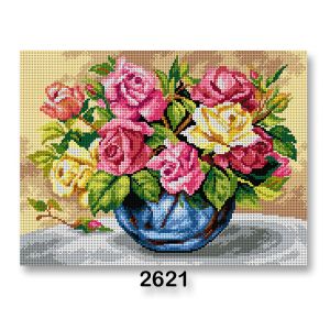 Vyšívací předloha, obrázek na vyšívání 70243/2621, váza s květinami, růžovo-žlutá, 30x40cm
