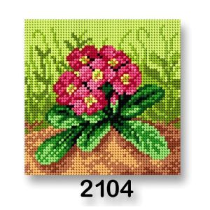 Vyšívací předloha, obrázek na vyšívání 70244/2104, květiny 3, růžové na zelené, 15x15cm