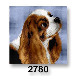Vyšívací předloha, obrázek na vyšívání 70244/2780 King Charles Spaniel, pes na modré, 15x15cm