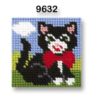 Vyšívací sada s předtištěným motivem 70264/9632 kotě, černá, 10,5x10,5cm